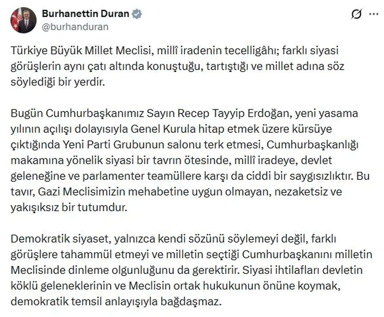 Gazi Meclis'te yaşanan protesto krizine sert tepki: Devlet geleneği hiçe sayıldı