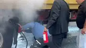 D-100 kara yolunda nefes kesen dayanışma: Beton mikseriyle yangın söndürdüler