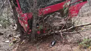 Burdur yolunda vinç takla atarak ormana girdi