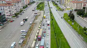 Çorum Samsun yolunda bayram trafiği havadan görüntülendi