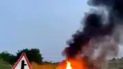 Çorlu yolunda korku dolu anlar Otomobil küle döndü