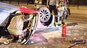 Edirne’de akşam trafiğinde kaza Araç takla attı