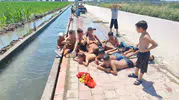 Adana kavruluyor çocuklar kanalı plaja çevirdi