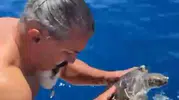 Alanya açıklarında çuvala dolanan caretta caretta son anda kurtarıldı