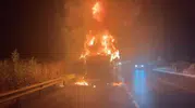 Denizli çevre yolunda gece yarısı tır yangını paniği