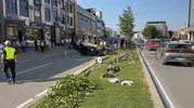 İnegöl'de kontrolden çıkan araç takla attı