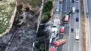 Kuzey Marmara Otoyolu üzerinde tır yangını tarım arazisine sıçradı
