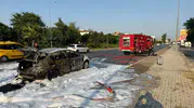 Korku dolu anlar: Seyir halindeki otomobil bir anda ateş topuna döndü