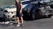 TIR otomobili sürükledi, 10 araç peş peşe çarptı 6 yaralı