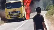 Sındırgı yolunda kamyon yangını ormana sıçradı