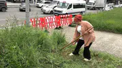 Rize'de bir kadın, belediyeden önce davranıp şehir merkezindeki otları tırpanla biçiyor 'Nerede ot varsa biz oradayız'