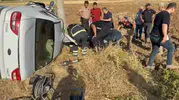 Kovancılar yolunda kaza Otomobil yan yattı