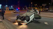 Kayseri'de kamyonla otomobil çarpıştı Araç ters döndü