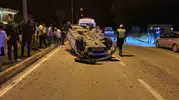 İnegöl'de gece yarısı dehşeti: Otomobil takla attı
