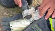 Konserve kutusunda hapis kalan kediye itfaiye eli değdi