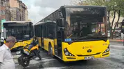 Şişhane'de İETT otobüsleri birbirine girdi: Yola sızan yağ trafiği felç etti