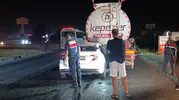 Ceza infaz memurunun acı sonu: Tankere çarpan otomobil metrelerce sürüklendi
