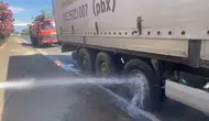 Alanya yolunda tırın tekerlekleri tutuştu