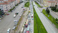 Çorum Samsun yolunda bayram trafiği havadan görüntülendi