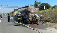 Tekirdağ yolunda beton kamyonu alevler içinde kaldı