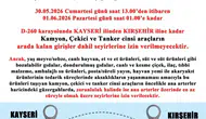 Kayseri çıkışlı ağır taşıtlara bayram dönüşü yasağı geldi