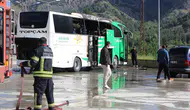 Amasya otogarında park halindeki yolcu otobüsü küle döndü