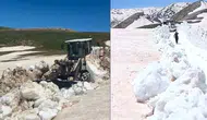 Hakkari’de yaz ortasında yolları kapatan üç metrelik kar kütleleri