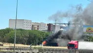 Lüleburgaz yolunda alev alan tır trafiği kilitledi