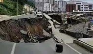 Rize’de inşaat sahasının üstündeki yol çöktü