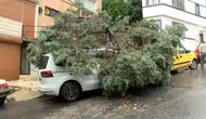 Şişli'de sağanak yağış iki aracı hurdaya çevirdi