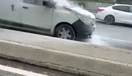 Çekmeköy yolunda yanan otomobili beton mikseri sürücüsü kurtardı