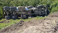 Zonguldak Alaplı'da beton mikseri virajı alamayıp şarampole devrildi