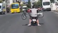 Gaziantep trafiğinde akıl almaz motosiklet yolculuğu