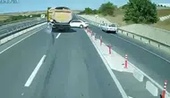Tırın önüne kıran otomobil dehşeti: Saniyelerle kurtuldu