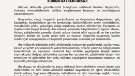 Ankara Valisi Yakup Canbolat’tan bayram mesajı