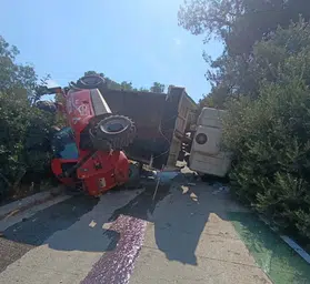 Bodrum'da yokuş aşağı devrilen kamyondan üç kişi sağ kurtuldu