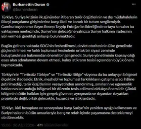 Duran'dan Suriye mesajı Kirli hesaplara karşı ayaktayız