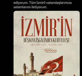 Cumhurbaşkanı Erdoğan'dan İzmir'in 104. yıl dönümüne özel anlamlı mesaj