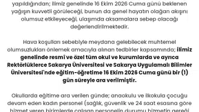 Sakarya'da eğitimde ikinci gün molası: Valilikten turuncu kodlu önlem kararı
