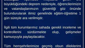 Malatya’da deprem nedeniyle okullar bir gün tatil edildi