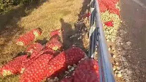 Eskişehir yolunda soğan yüklü kamyon devrildi
