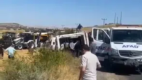 Boztepe yolunda korkutan kaza: Hayvan yüklü TIR şarampole uçtu