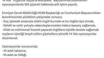 Suç örgütlerine büyük darbe: 14 ilde eş zamanlı operasyonla 195 kişi kıskıvrak yakalandı