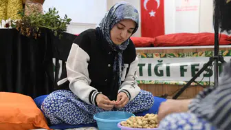 Şalvarlarını giydiler, fıstık kırma yarışında hünerlerini sergilediler