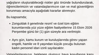 Zonguldak'ta meteorolojik alarm: Okullar tatil edildi