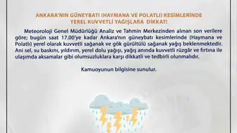 Haymana ve Polatlı için kritik yağış uyarısı