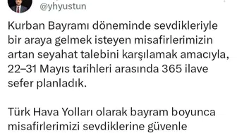 THY bayramda memleketine gidecekler için 365 ek uçuş açtı