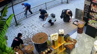 Giresun'da Sakar isimli kedi esnafın ceviz çuvalını devirdi