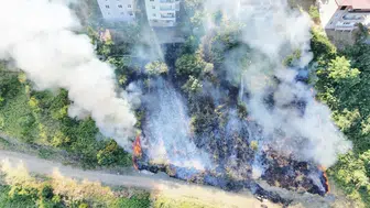 Samsun Canik'te apartmanların dibinde çıkan yangın paniğe yol açtı