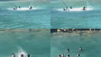 Mersin’de tatilcilerin gözü önünde denizde sopalı kavga